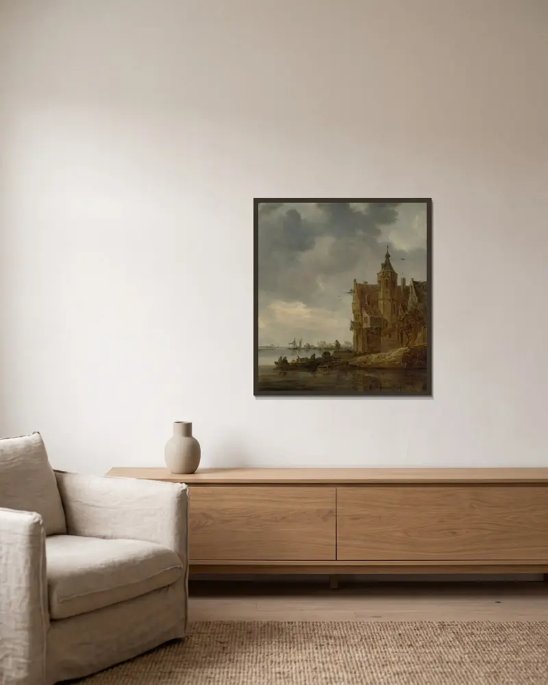 Lanthus vid vattnet av Jan van Goyen inramad på en vägg