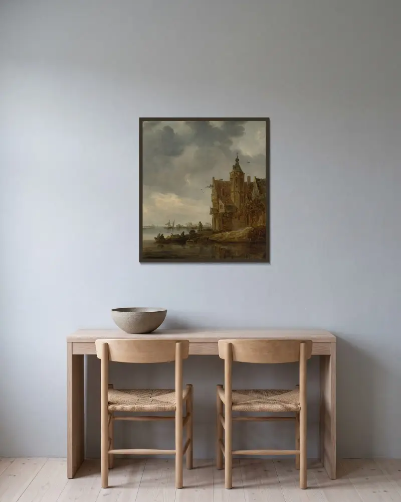 Lanthus vid vattnet av Jan van Goyen inramad på en vägg
