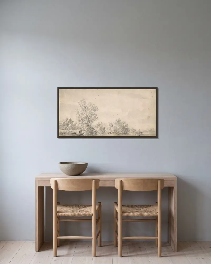 Landscape av Jan van Goyen inramad på en vägg