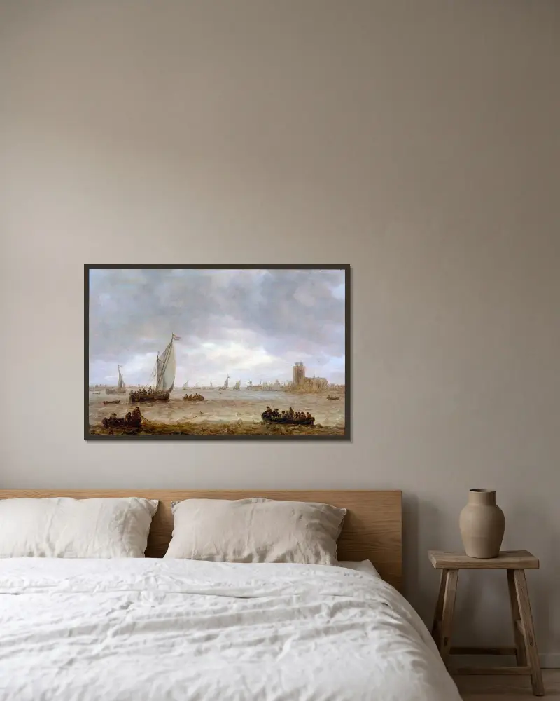 Maas mynning (Dordrecht) av Jan van Goyen inramad på en vägg