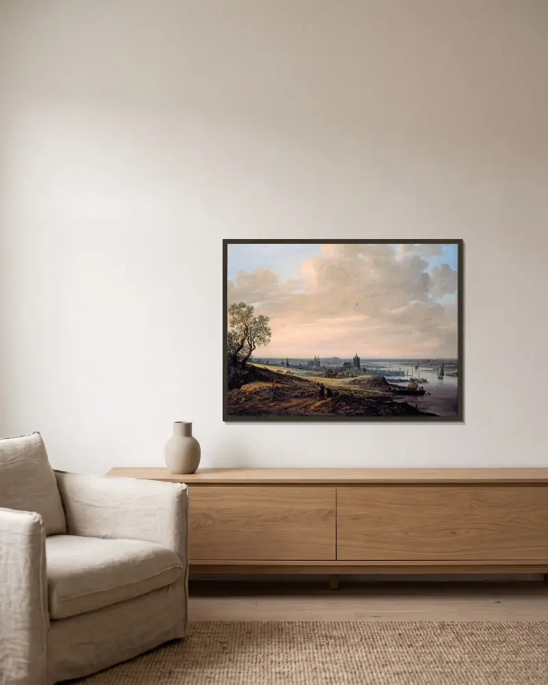 Panoramalandskap med utsikt över Arnheim av Jan van Goyen inramad på en vägg