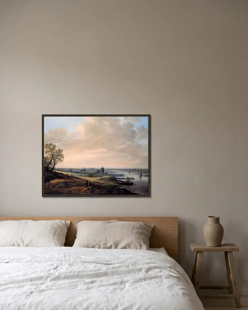 Panoramalandskap med utsikt över Arnheim av Jan van Goyen inramad på en vägg