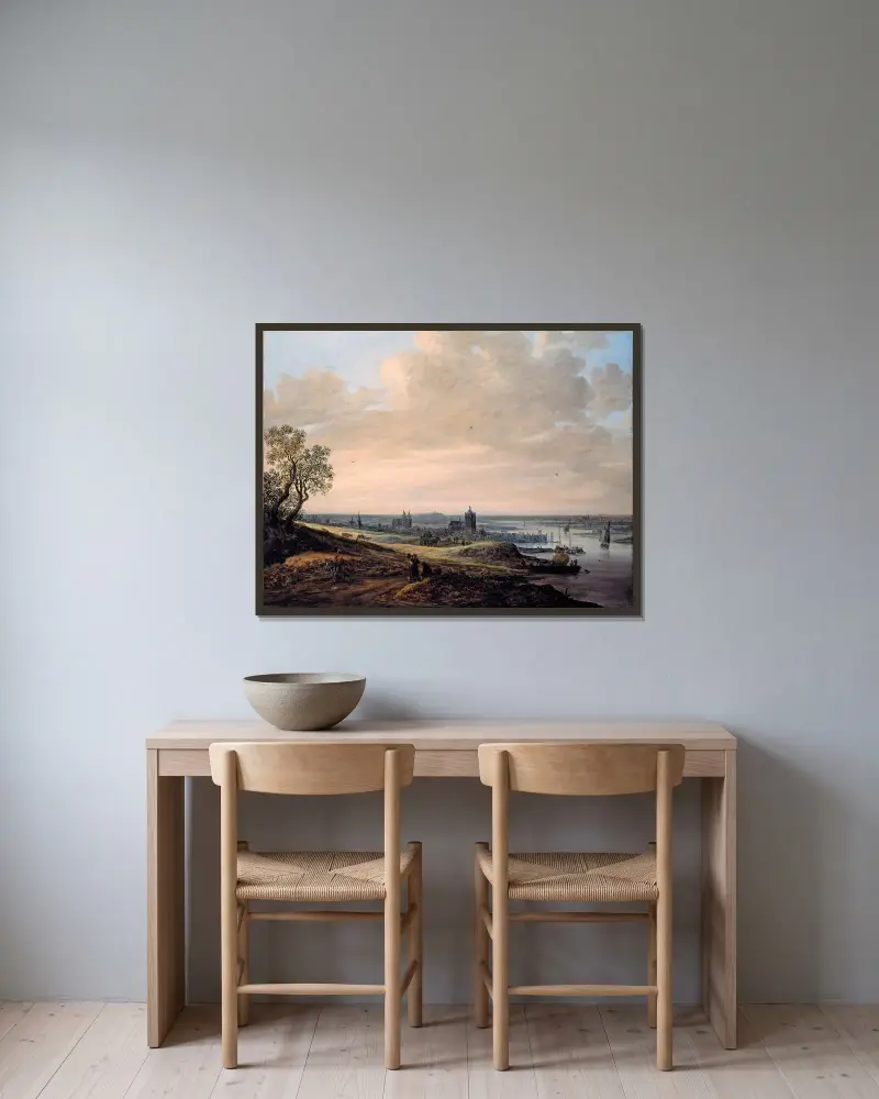 Panoramalandskap med utsikt över Arnheim av Jan van Goyen inramad på en vägg