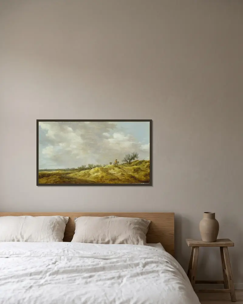Väg genom dynerna av Jan van Goyen inramad på en vägg