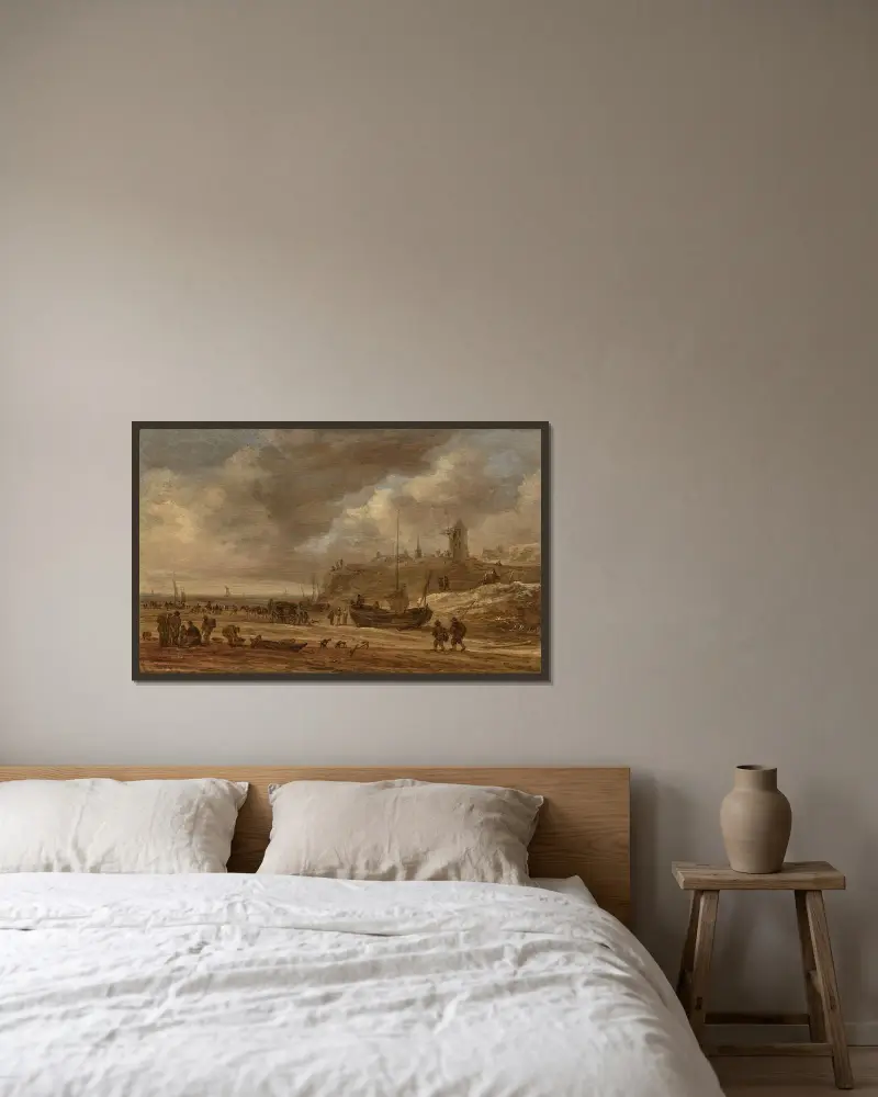 Stranden vid Scheveningen av Jan van Goyen inramad på en vägg