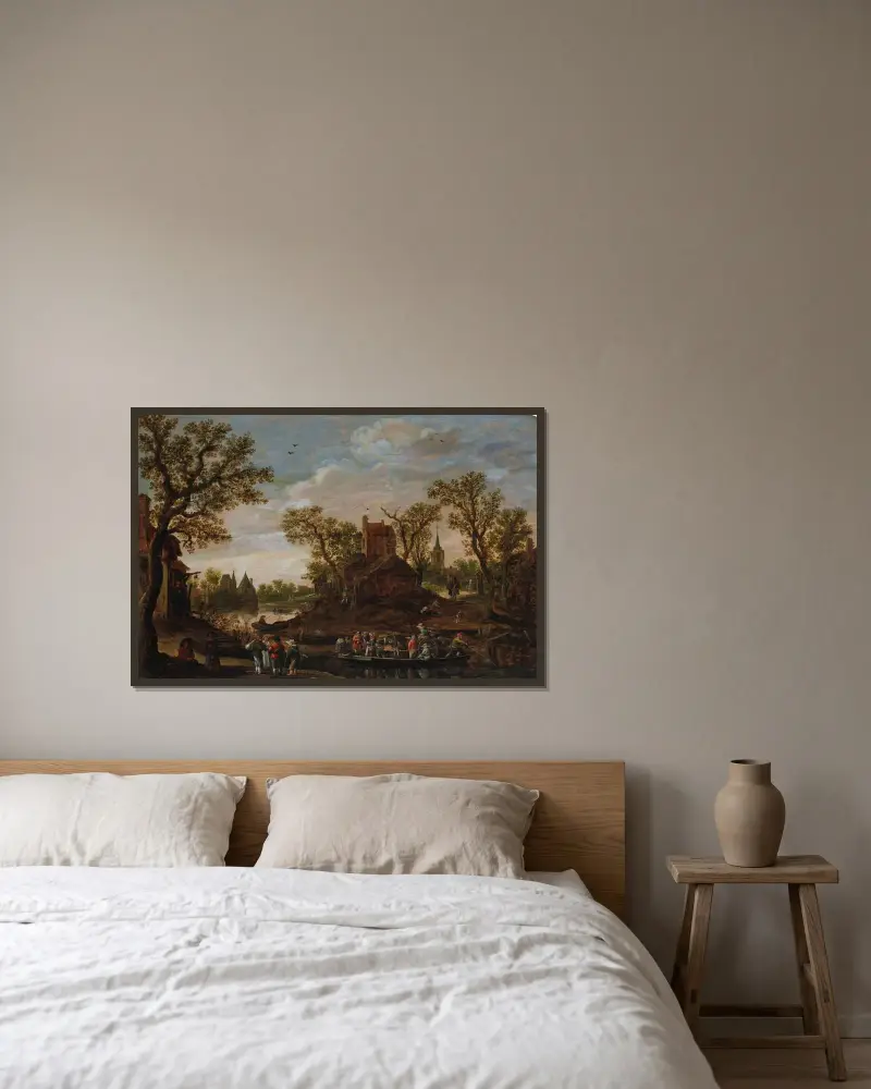Färjan av Jan van Goyen inramad på en vägg