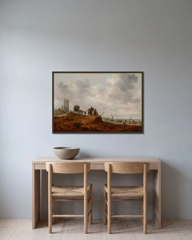 The Old Church at Egmond aan Zee av Jan van Goyen inramad på en vägg