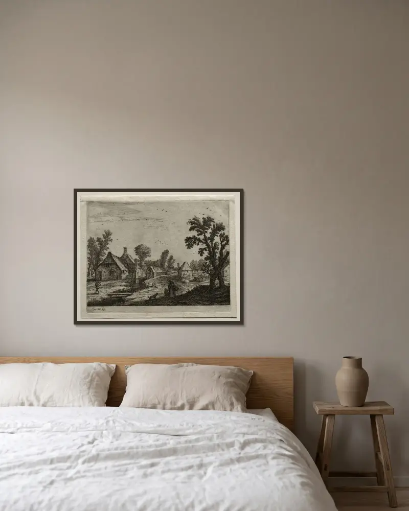Plankan över bäcken av Jan van Goyen inramad på en vägg