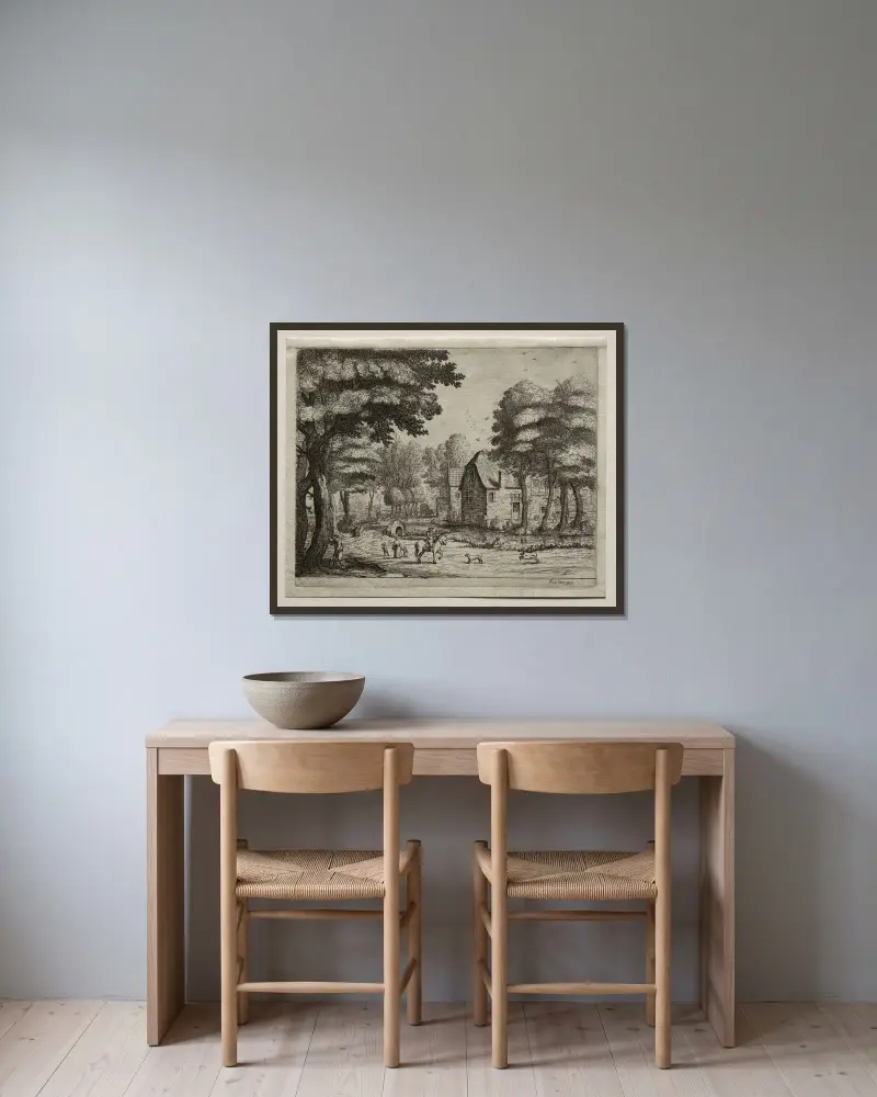 Stenbron av Jan van Goyen inramad på en vägg