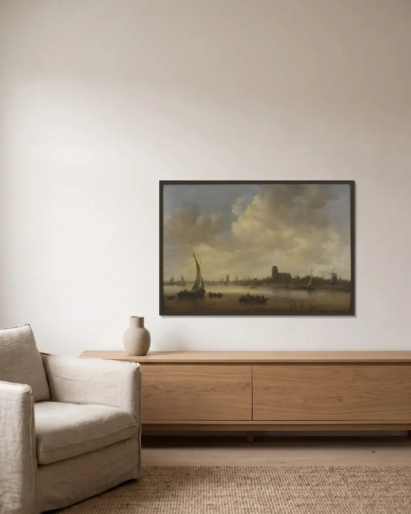 Utsikt över Dordrecht av Jan van Goyen inramad på en vägg