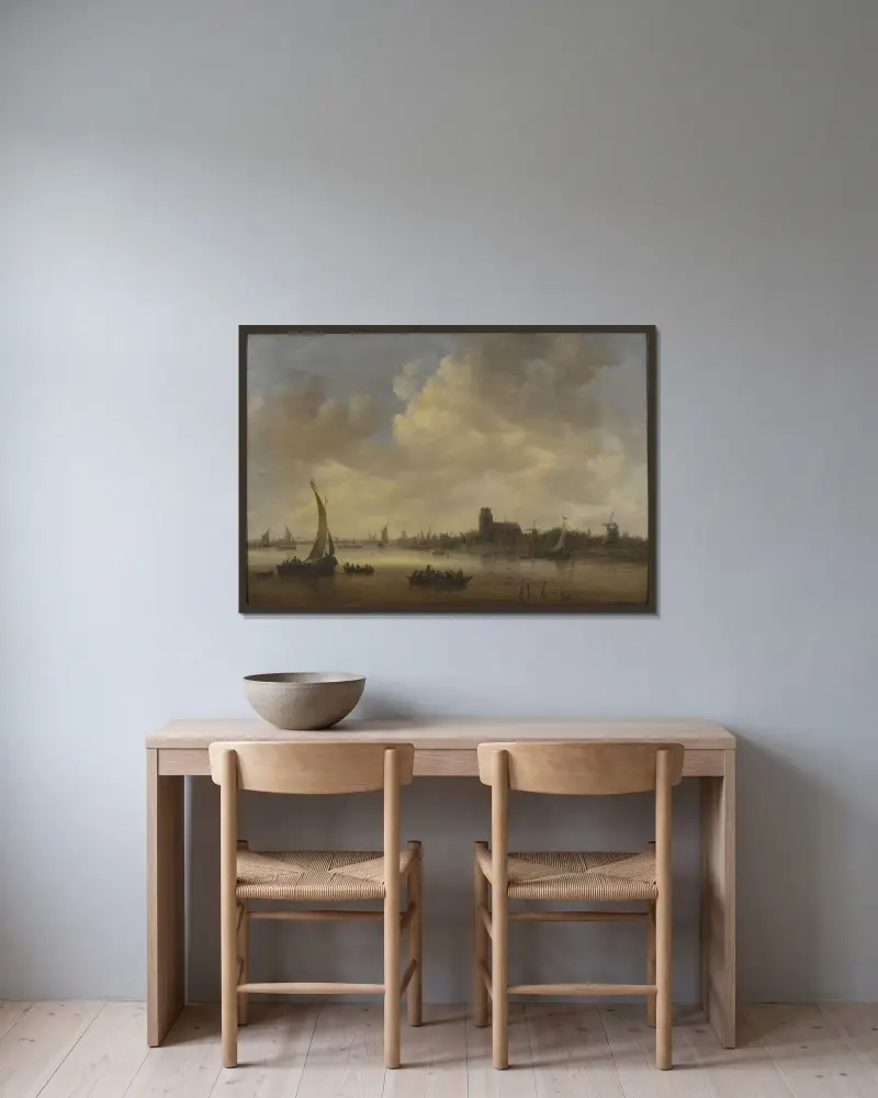 Utsikt över Dordrecht av Jan van Goyen inramad på en vägg