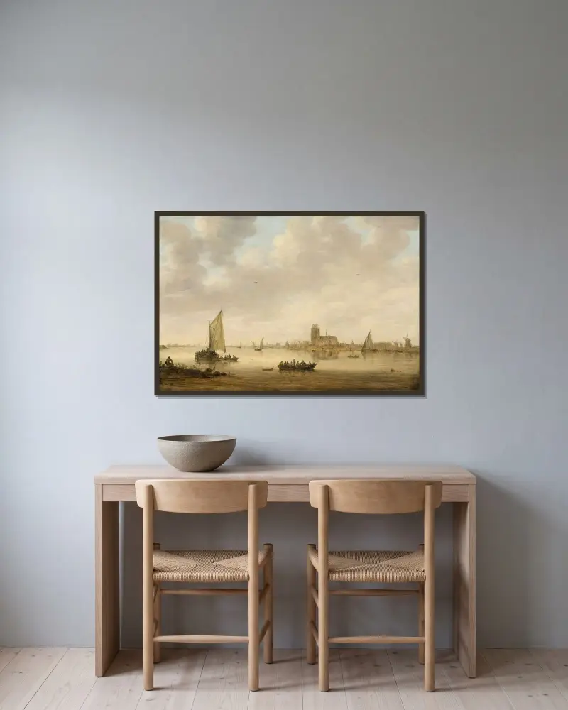 Utsikt över Dordrecht från Dordtse Kil av Jan van Goyen inramad på en vägg