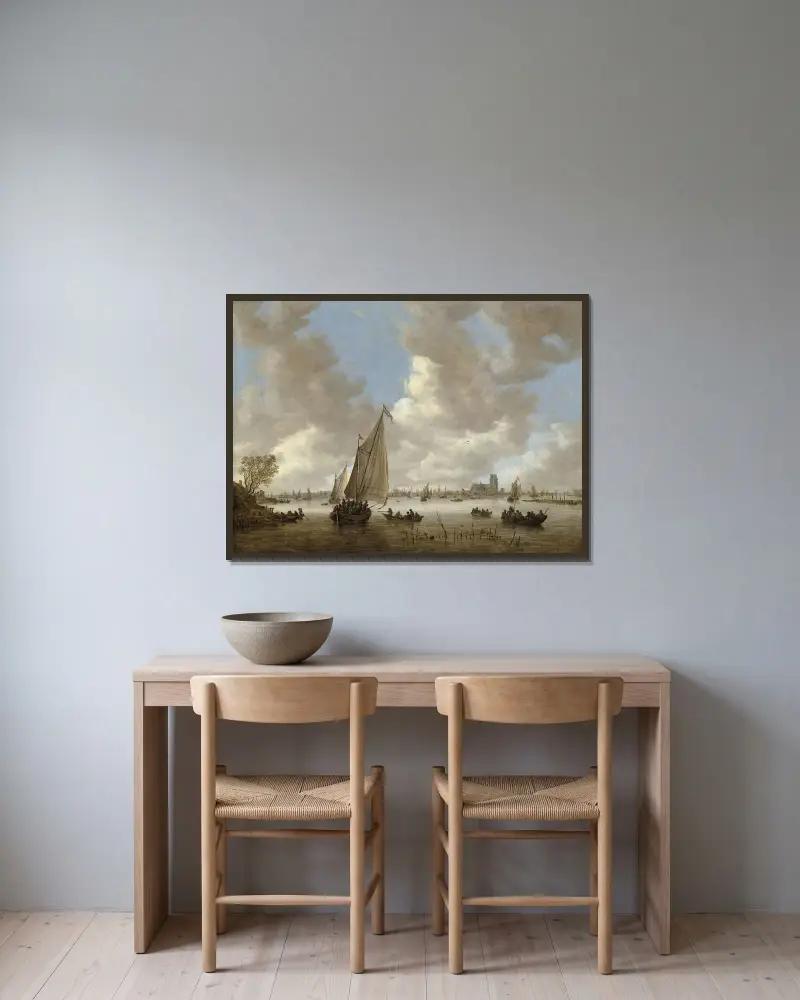 Utsikt över Dordrecht från norr av Jan van Goyen inramad på en vägg