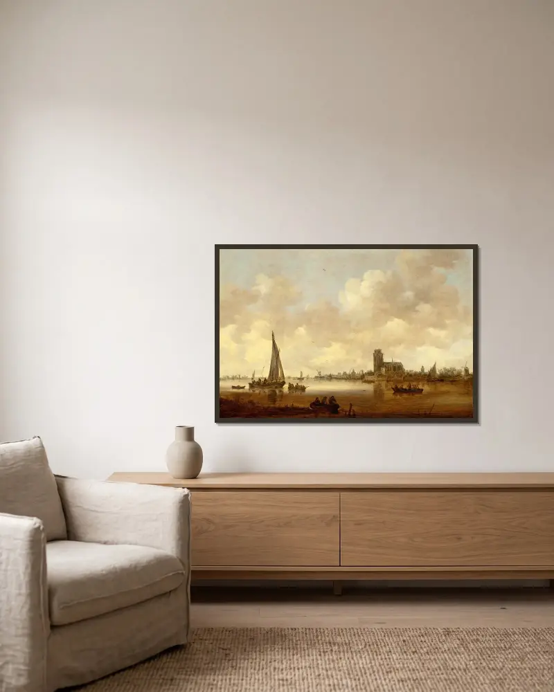 Utsikt över Dordrecht av Jan van Goyen inramad på en vägg