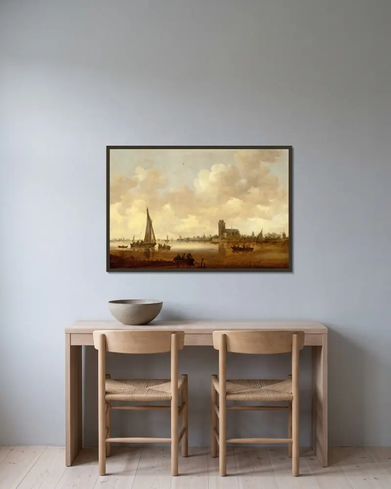 Utsikt över Dordrecht av Jan van Goyen inramad på en vägg