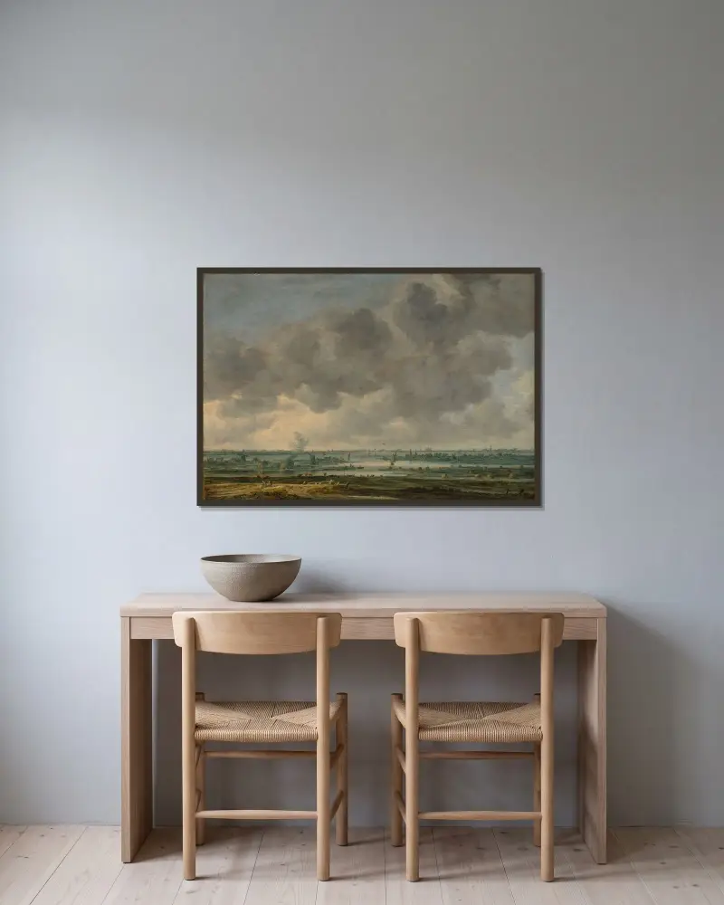 Vy över Haarlem och Haarlemmer Meer av Jan van Goyen inramad på en vägg