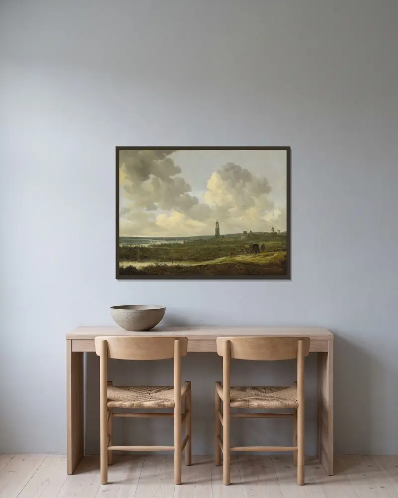 Utsikt över Rhenen av Jan van Goyen inramad på en vägg