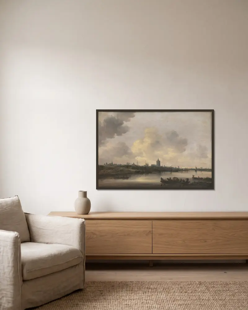 Blick auf die Stadt Arnheim von Jan van Goyen gerahmt an einer Wand