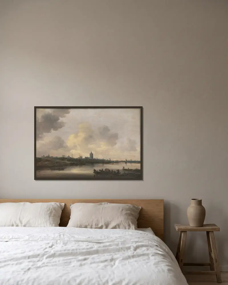 Blick auf die Stadt Arnheim von Jan van Goyen gerahmt an einer Wand