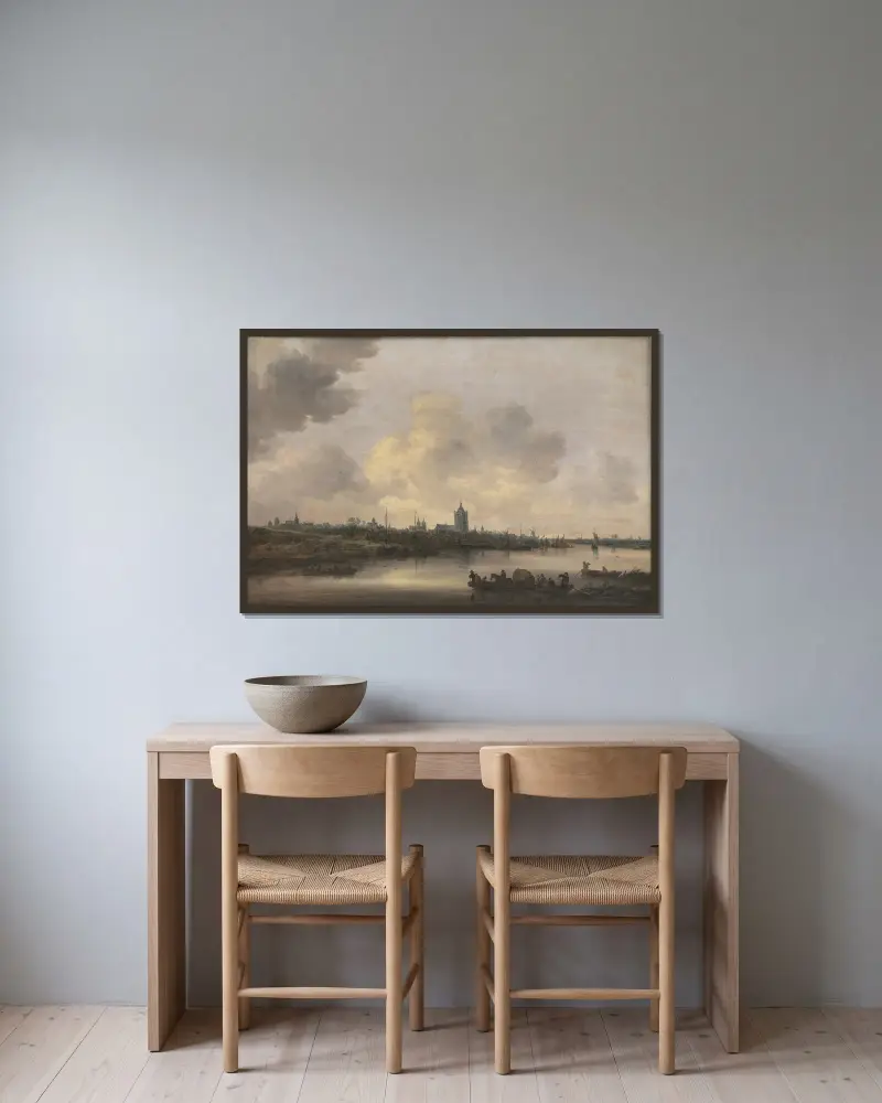 Blick auf die Stadt Arnheim von Jan van Goyen gerahmt an einer Wand