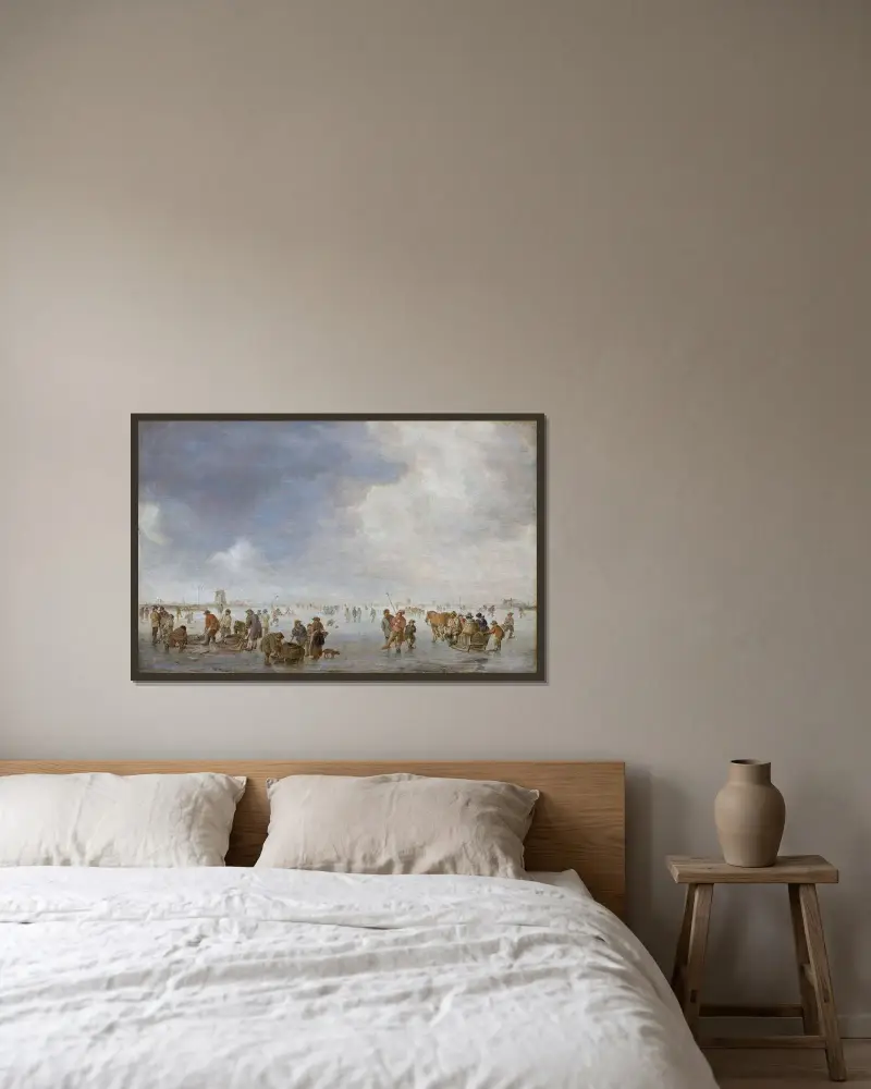 Vinterscen på isen av Jan van Goyen inramad på en vägg