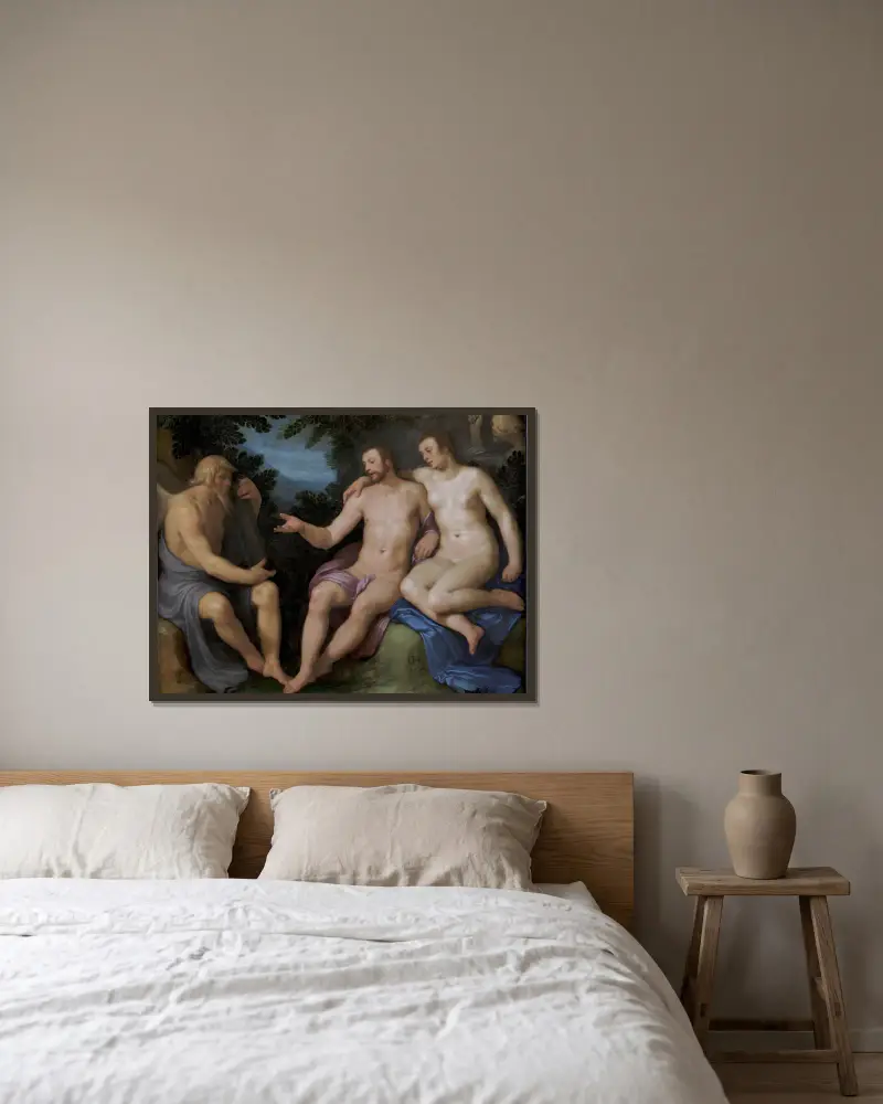 Allegori över livets korthet av Cornelis Cornelisz Van Haarlem inramad på en vägg