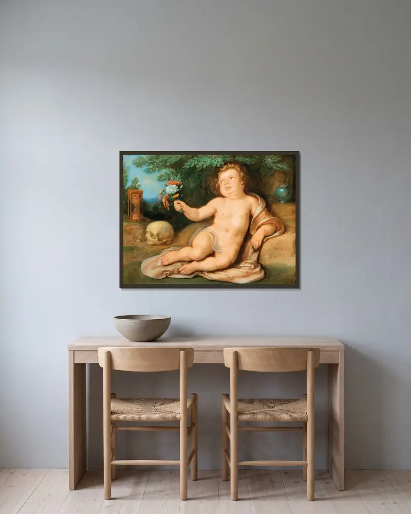 An Allegory of Vanitas av Cornelis Cornelisz Van Haarlem inramad på en vägg