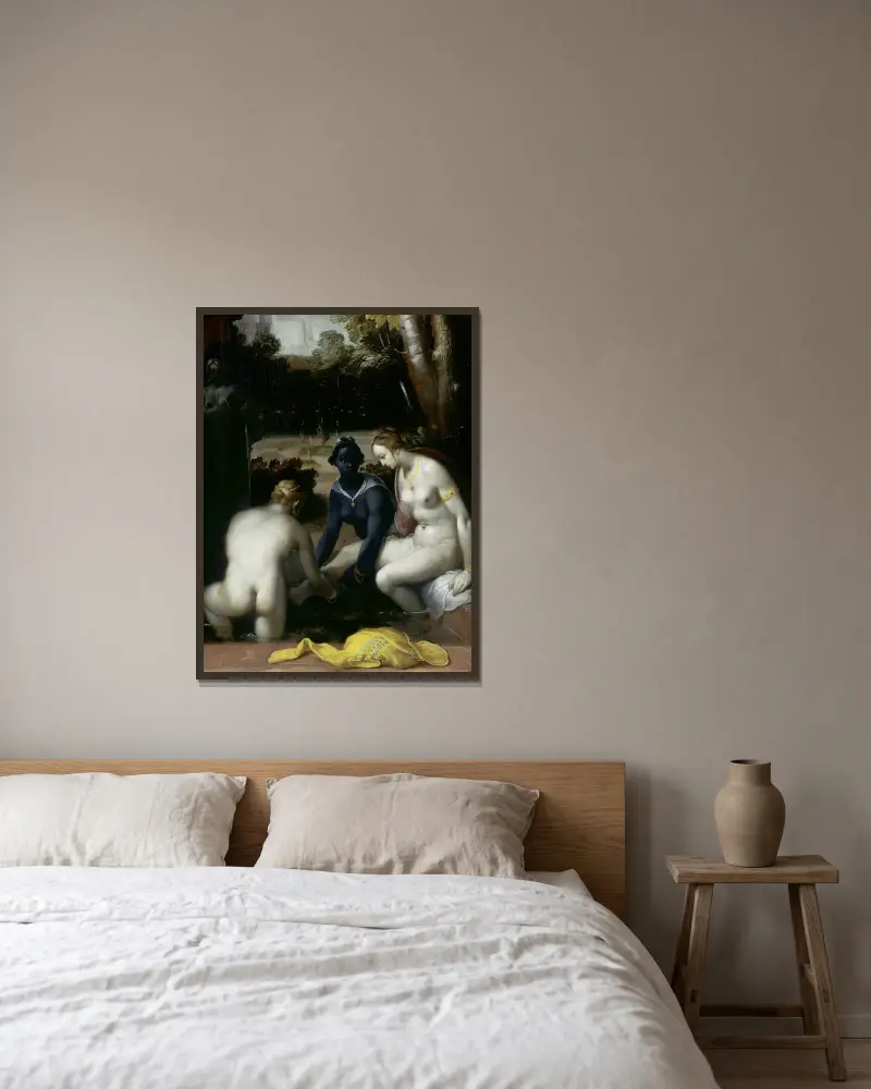 Bathsheba at her Toilet av Cornelis Cornelisz Van Haarlem inramad på en vägg