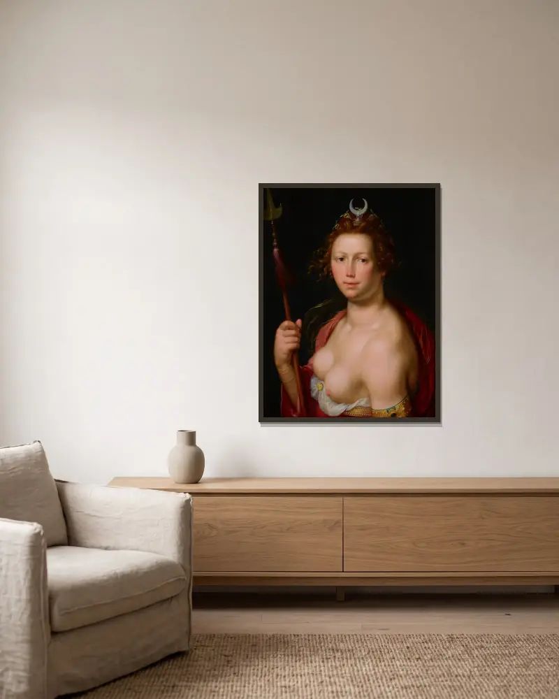 Diana as Goddess of the Hunt av Cornelis Cornelisz Van Haarlem inramad på en vägg