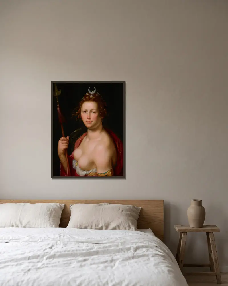 Diana as Goddess of the Hunt av Cornelis Cornelisz Van Haarlem inramad på en vägg