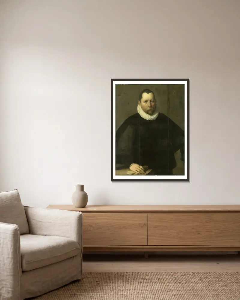 Pieter Jansz Kies (c 1536-97). Burgomaster of Haarlem av Cornelis Cornelisz Van Haarlem inramad på en vägg