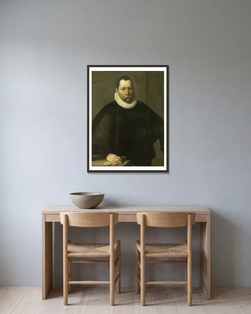 Pieter Jansz Kies (c 1536-97). Burgomaster of Haarlem av Cornelis Cornelisz Van Haarlem inramad på en vägg