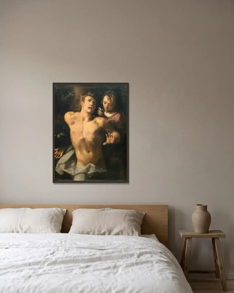 Marsyas flås av Cornelis Cornelisz Van Haarlem inramad på en vägg