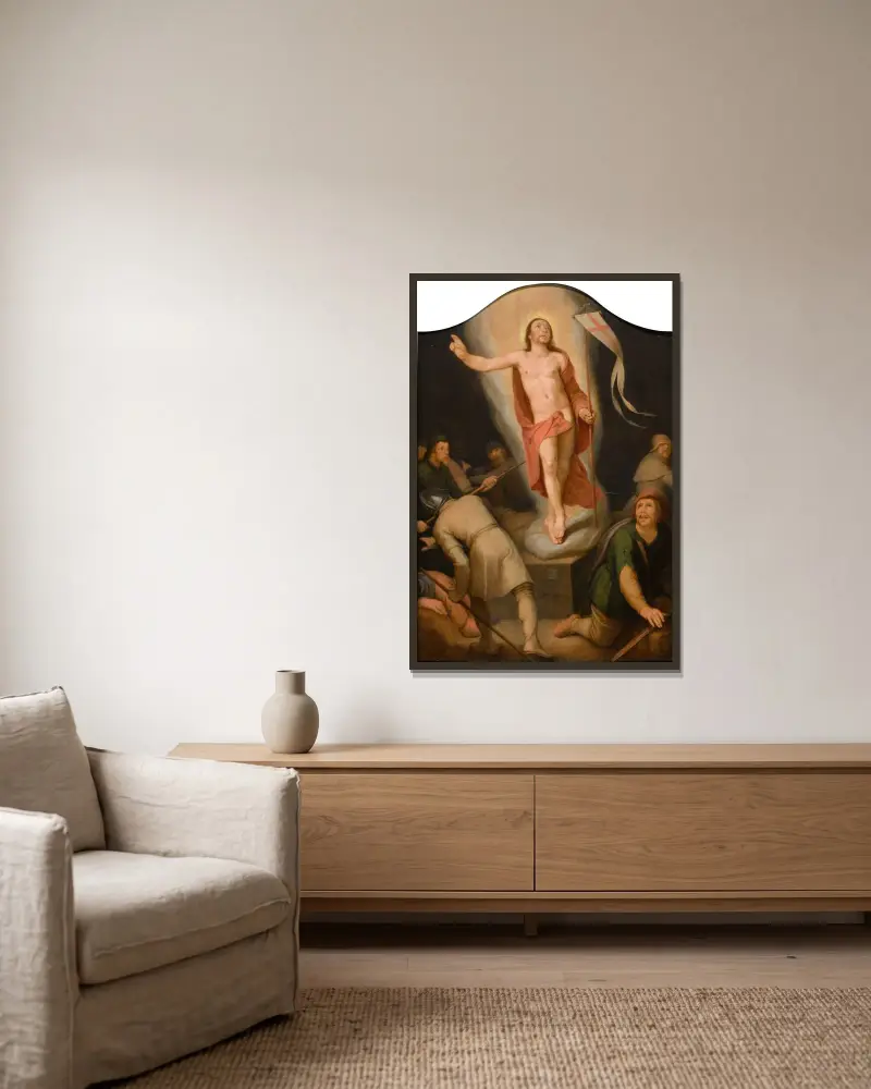 Kristi uppståndelse av Cornelis Cornelisz Van Haarlem inramad på en vägg
