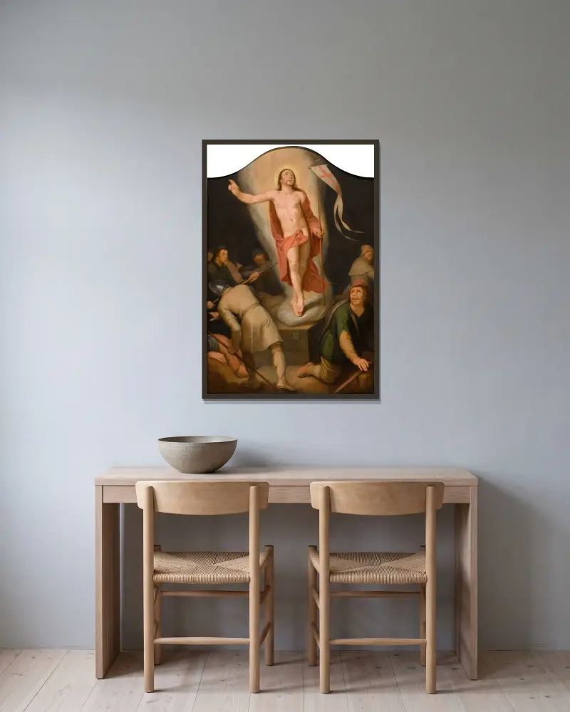 Kristi uppståndelse av Cornelis Cornelisz Van Haarlem inramad på en vägg