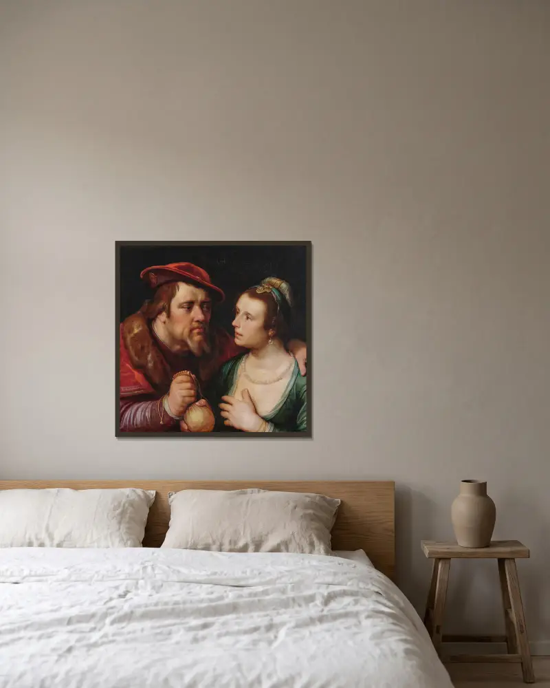 Die ungleichen Liebenden, 1619 – Nr. 1 von Cornelis Cornelisz Van Haarlem gerahmt an einer Wand
