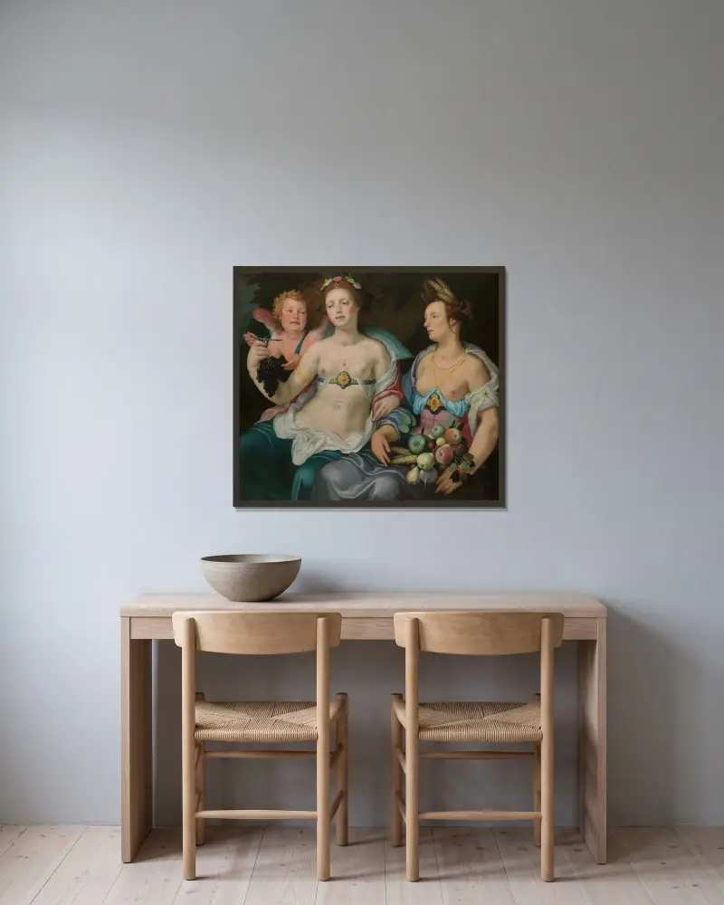 Venus, Cupido och Ceres av Cornelis Cornelisz Van Haarlem inramad på en vägg