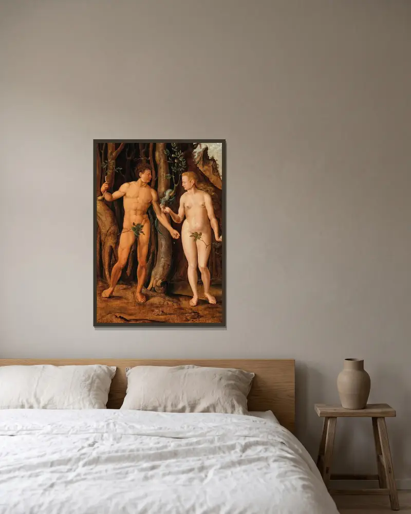 Adam och Eva av Maarten Van Heemskerck inramad på en vägg