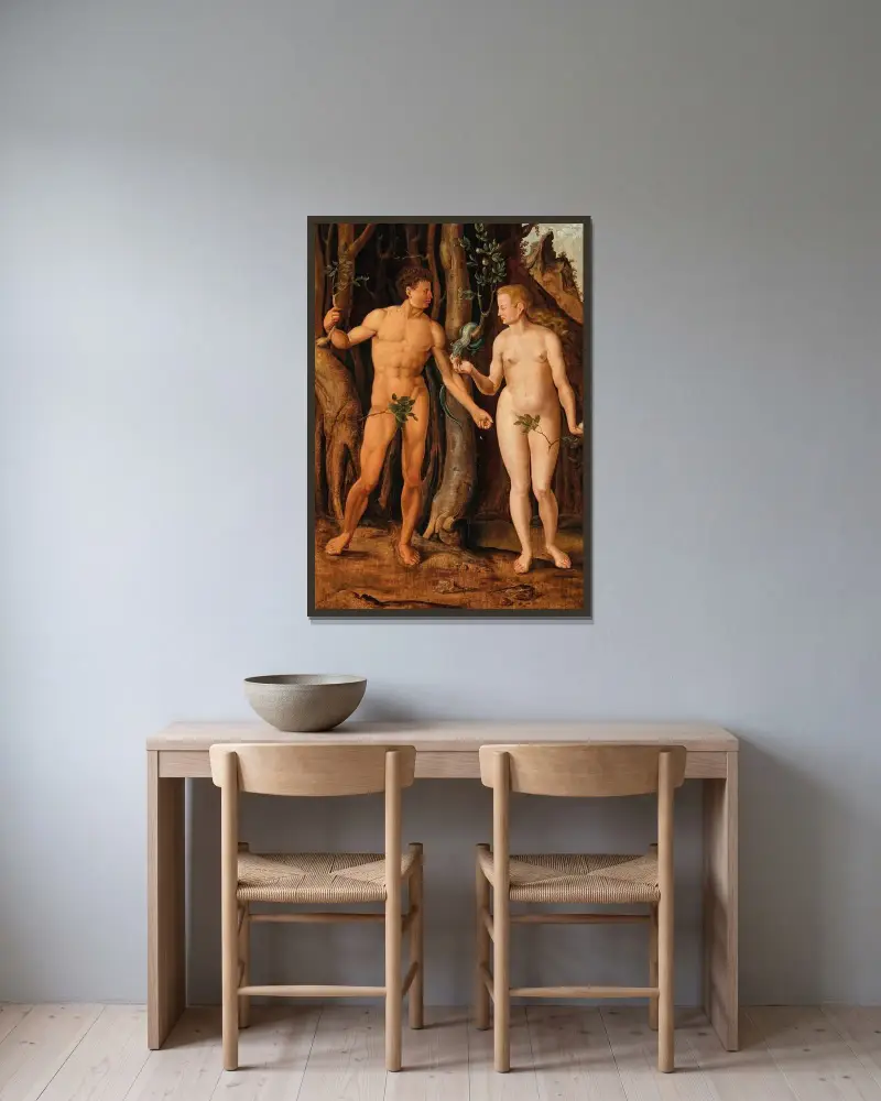 Adam och Eva av Maarten Van Heemskerck inramad på en vägg
