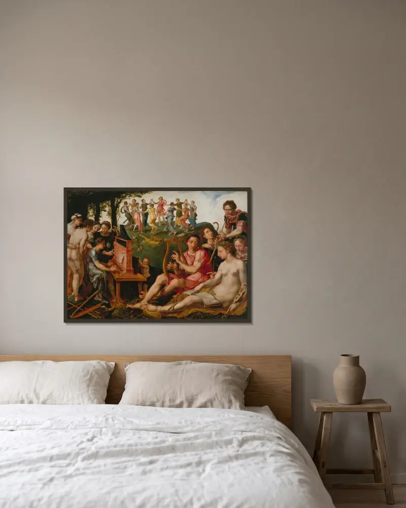 Apollo och muserna av Maarten Van Heemskerck inramad på en vägg
