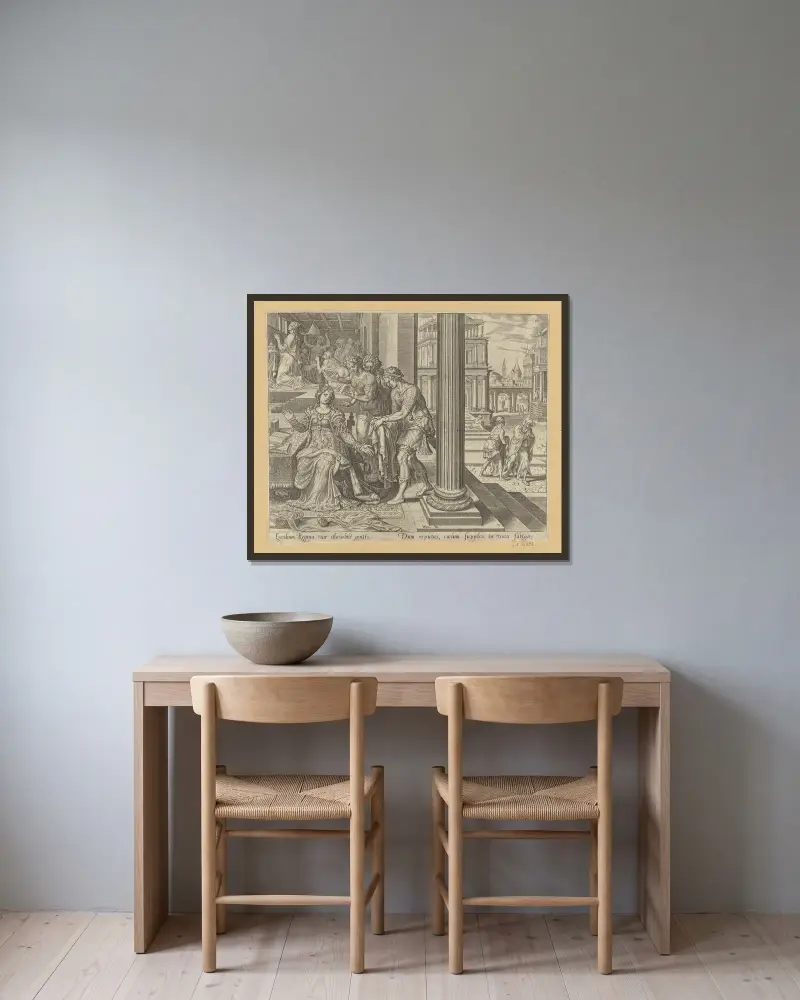 Esters tjänarinnor berättar för henne att Mordokai vägrat ta emot kläderna av Maarten Van Heemskerck inramad på en vägg