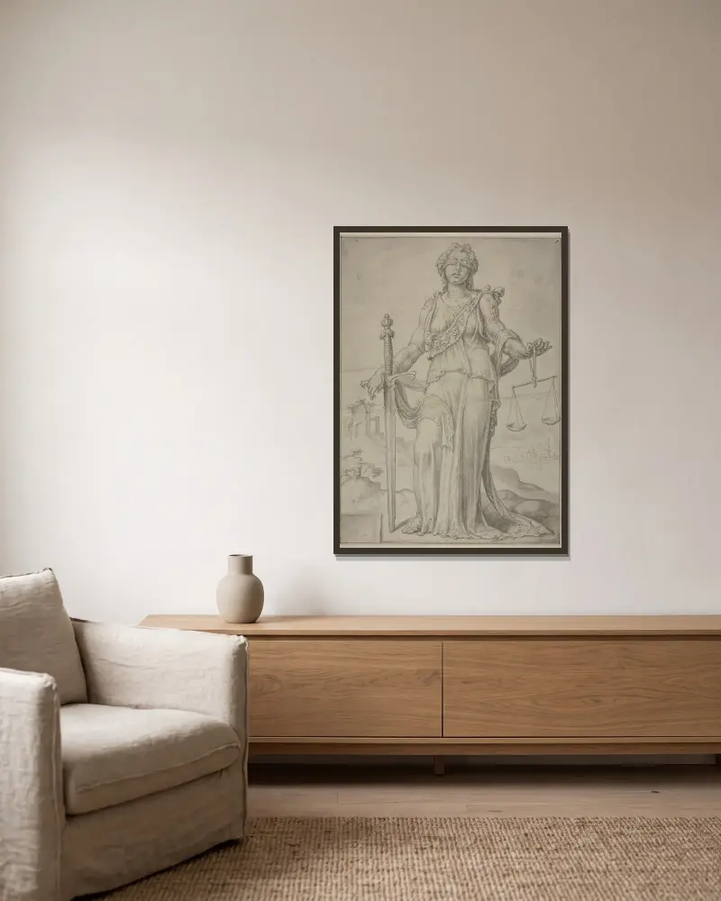 Gerechtigkeit von Maarten Van Heemskerck gerahmt an einer Wand