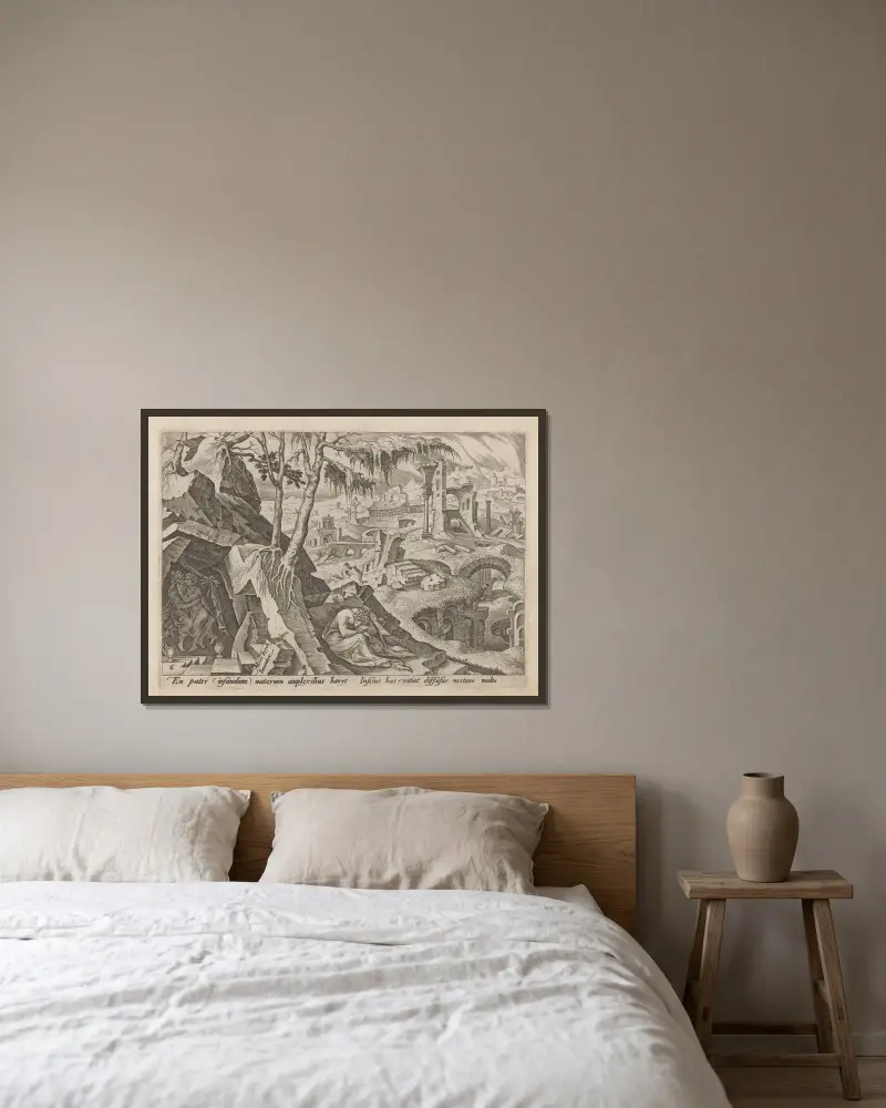 Lot och hans döttrar av Maarten Van Heemskerck inramad på en vägg