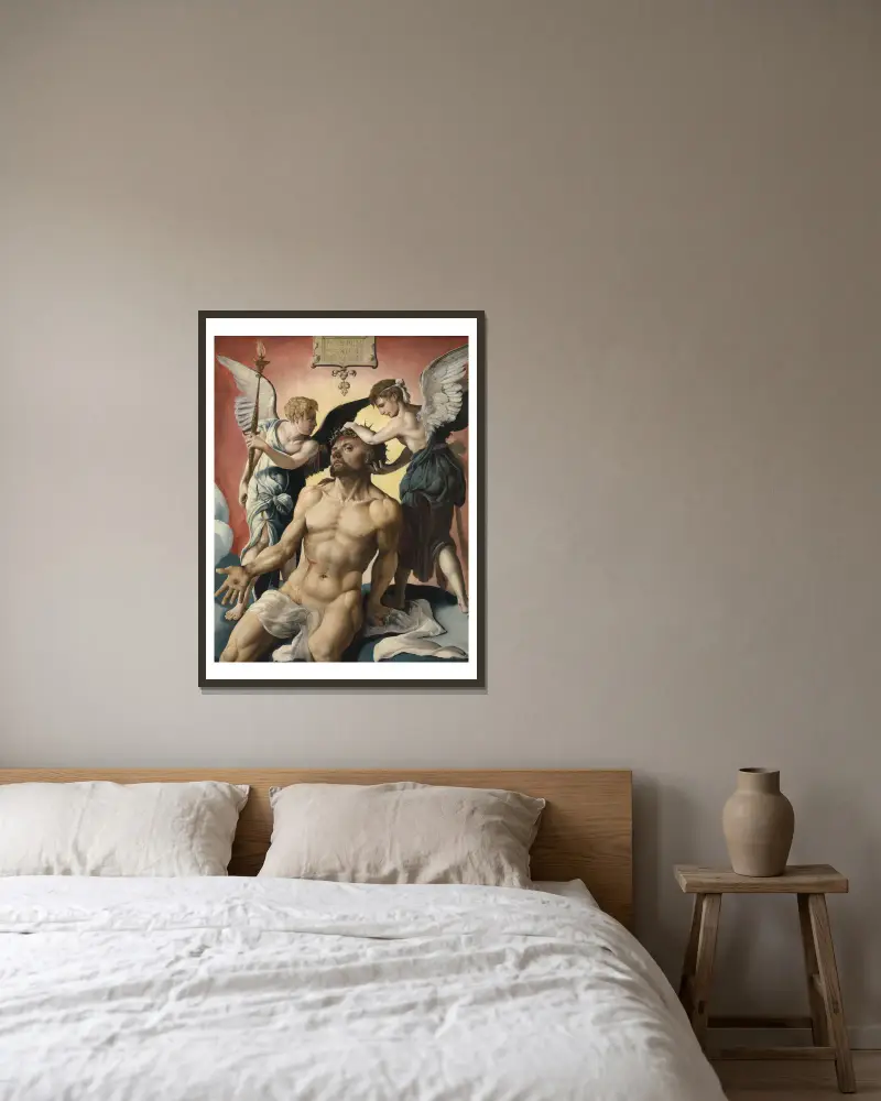 Man of Sorrows av Maarten Van Heemskerck inramad på en vägg