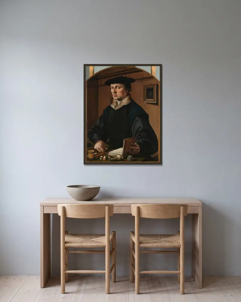 Bildnis eines Mannes, möglicherweise Pieter Gerritsz Bicker von Maarten Van Heemskerck gerahmt an einer Wand