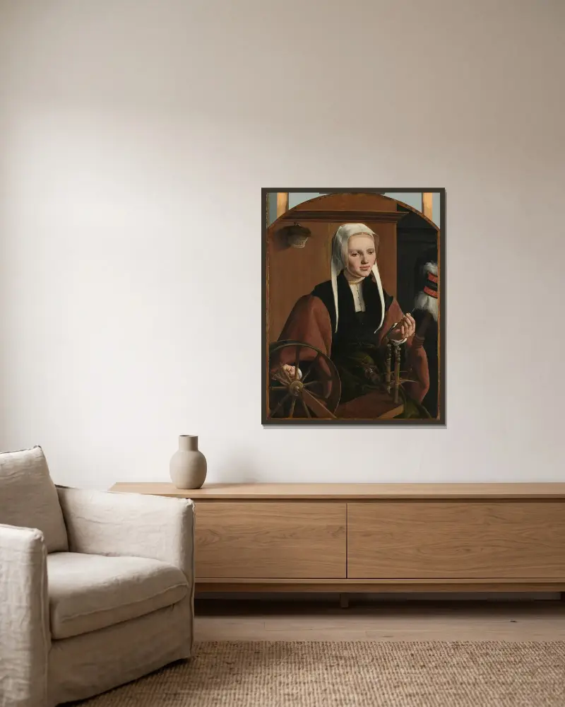 Porträtt av en kvinna, möjligen Anne Codde av Maarten Van Heemskerck inramad på en vägg