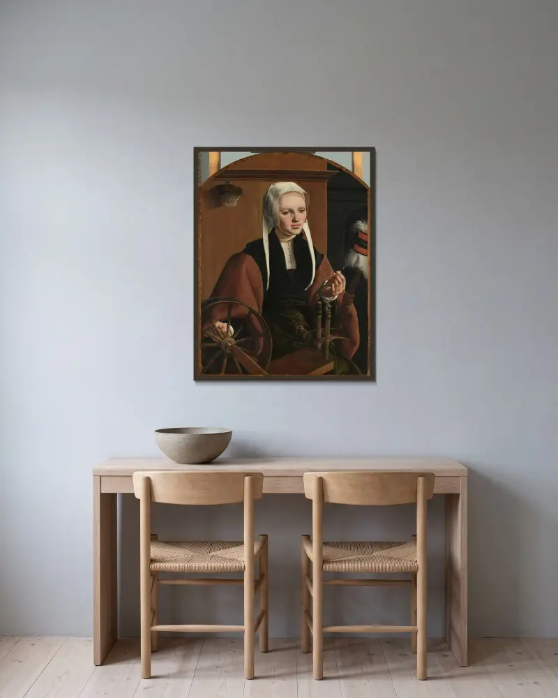 Porträtt av en kvinna, möjligen Anne Codde av Maarten Van Heemskerck inramad på en vägg