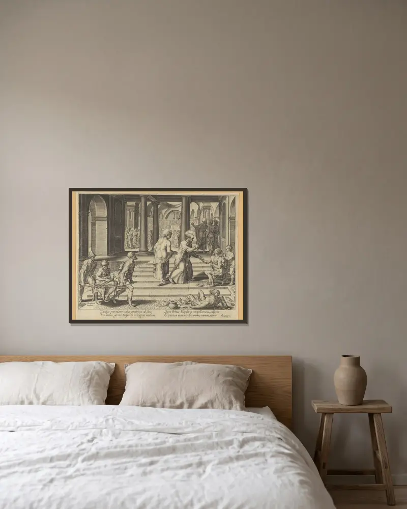 Petrus botar den lame vid den sköna porten av Maarten Van Heemskerck inramad på en vägg