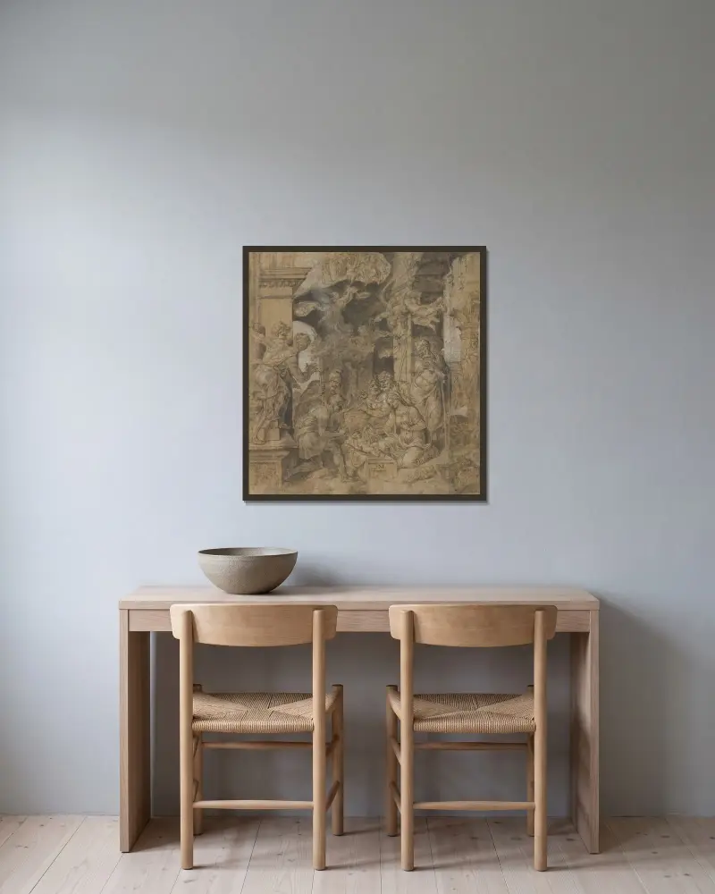 Herdarnas tillbedjan av Maarten Van Heemskerck inramad på en vägg