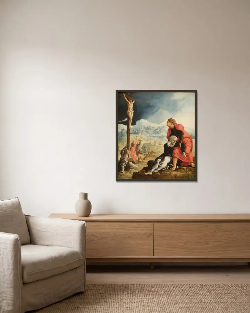 Korsfästelsen av Maarten Van Heemskerck inramad på en vägg